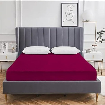 AGS ACTIVE Cotton King Fitted (Elastic) 220 TC Solid Bedsheet(Pack of 1, Red)