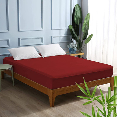 AGS ACTIVE Cotton King Fitted (Elastic) 220 TC Solid Bedsheet(Pack of 1, Red)