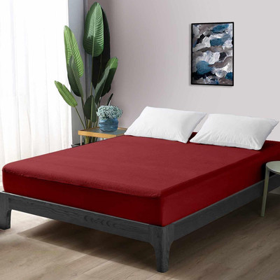 AGS ACTIVE Cotton King Fitted (Elastic) 220 TC Solid Bedsheet(Pack of 1, Maroon)