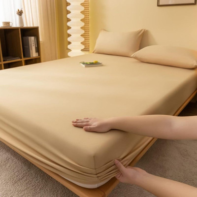 bhavika Fitted Double Size Waterproof Mattress Cover(Beige)