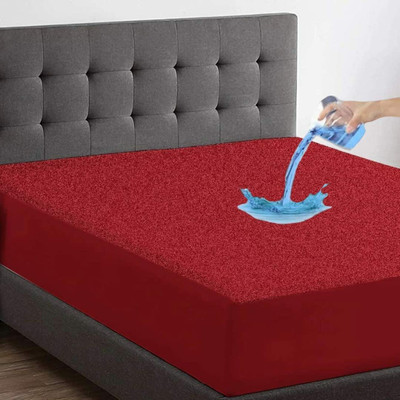 Feelme Elastic Strap Queen Size Stretchable, Waterproof Mattress Cover(Maroon)