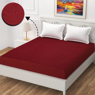 AGS ACTIVE Cotton Double Fitted (Elastic) 220 TC Solid Bedsheet(Pack of 1, Red)