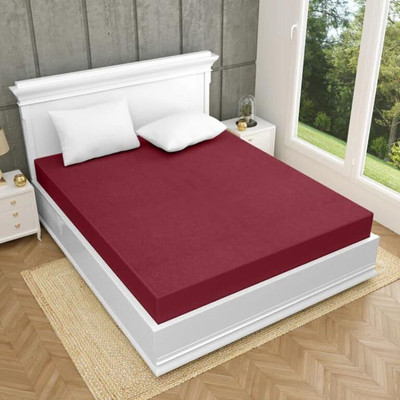 AGS ACTIVE Cotton King Fitted (Elastic) 220 TC Solid Bedsheet(Pack of 1, Red)