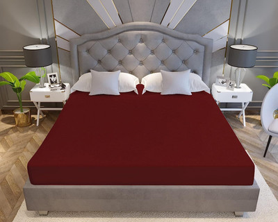 AGS ACTIVE Cotton King Fitted (Elastic) 220 TC Solid Bedsheet(Pack of 1, Red)