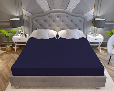 AGS ACTIVE Cotton King Fitted (Elastic) 220 TC Solid Bedsheet(Pack of 1, Blue)