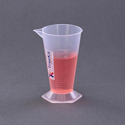 TRUEKIT Transparent Plastic Beaker Cup Conical Measure with Graduation Marks (Pack of 4) Measuring Cup(50 ml)