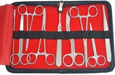 mediwave Stainless Steel_ Dressing Dissection Surgical Set of 9 Pcs in Pouch Utility Forceps