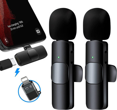 pay pay K9 Dual Collar Mic For IOS/Android Type C Supported Microphone Microphone WIRELESS MICROPHONE(Black)