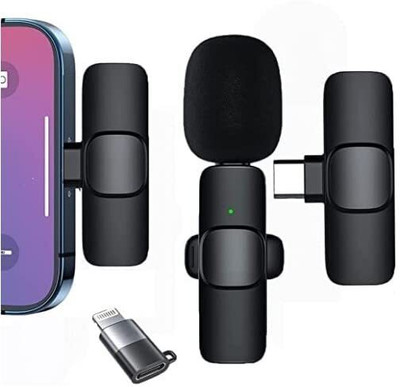 SHOP PLUS K9 Dual Wireless Collar Mic 2.4G Lapel Lavalier Mic Professional Noise Cancellation Lapel Mic(Black)