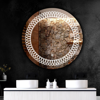 KRELIX Round shape LED Light Decorative Interior 24 X 24 Inch Bathroom Mirror(Round Finish : Polished)