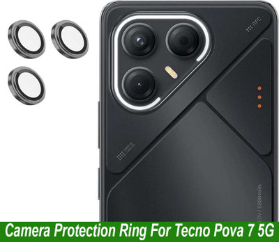 ZYXO Back Camera Lens Ring Guard Protector for Tecno Pova 7 5G [ Black Metal Alloy Camera Ring with Glass] Set of 1(Pack of: 3)