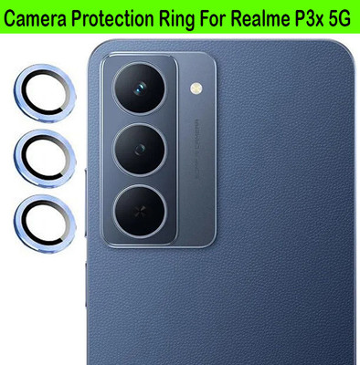 KREZEE Back Camera Lens Ring Guard Protector for Realme P3x 5G [ Blue Metal Ring with 9H Glass] Set of 1(Pack of: 3)
