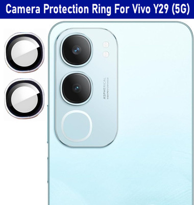 KREZEE Back Camera Lens Ring Guard Protector for Vivo Y29 5G [Silver Metal Alloy Camera Ring with 9H Glass] Set of 1(Pack of: 2)
