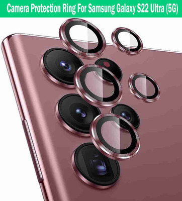ZYXO Back Camera Lens Glass Protector for Samsung Galaxy S22 Ultra 5G [Wine Metal Alloy Camera Ring with Glass] Set of 1(Pack of: 5)