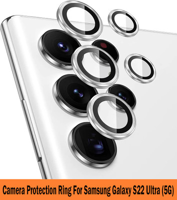 KREZEE Back Camera Lens Ring Guard Protector for Samsung Galaxy S22 Ultra 5G [Silver Metal Alloy Camera Ring with Glass] Set of 1(Pack of: 5)