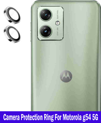 KREZEE Back Camera Lens Glass Protector for Motorola g54 5G [Silver Metal Alloy Camera Ring with 9H Glass] Set of 1(Pack of: 2)
