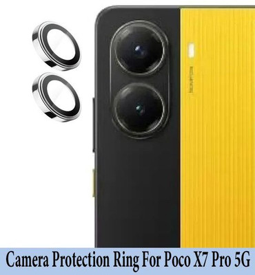 KREZEE Back Camera Lens Ring Guard Protector for Poco X7 Pro 5G [ Silver Metal Ring with 9H Glass] Set of 1(Pack of: 2)