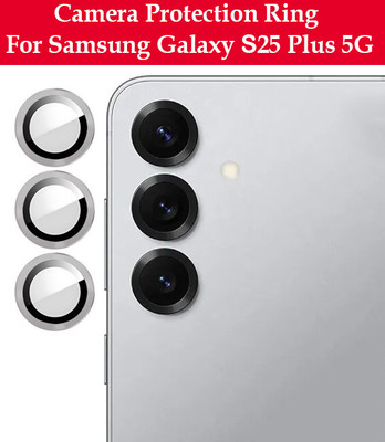 KREZEE Back Camera Lens Ring Guard Protector for Samsung Galaxy S25 Plus 5G [Grey Metal Ring with Glass] Set of 1(Pack of: 3)