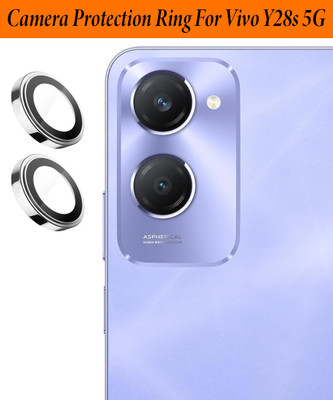 ZYXO Back Camera Lens Glass Protector for Vivo Y28s 5G [Silver Metal Alloy Camera Ring with Glass] Set of 1(Pack of: 2)