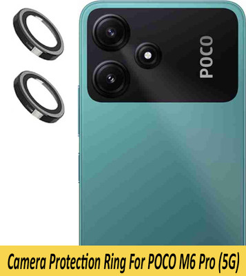 ZYXO Back Camera Lens Ring Guard Protector for POCO M6 Pro 5G [Black Metal Alloy Camera Ring with 9H Glass] Set of 1(Pack of: 2)