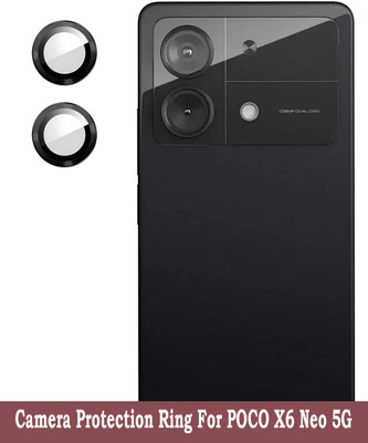 KREZEE Back Camera Lens Ring Guard Protector for POCO X6 Neo 5G [Black Metal Alloy Camera Ring with 9H Glass] Set of 1(Pack of: 2)