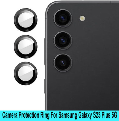 KREZEE Back Camera Lens Glass Protector for Samsung Galaxy S23 Plus 5G [Black Metal Alloy Camera Ring with Glass] Set of 1(Pack of: 3)