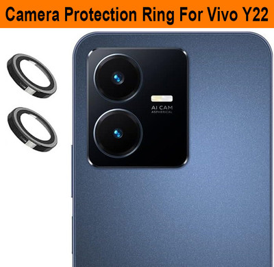 KREZEE Back Camera Lens Ring Guard Protector for Vivo Y22 [Black Metal Ring with Glass] Set of 1(Pack of: 2)