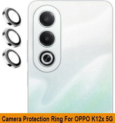 KREZEE Back Camera Lens Ring Guard Protector for OPPO K12x 5G [ Silver Metal Ring with 9H Glass] Set of 1(Pack of: 3)