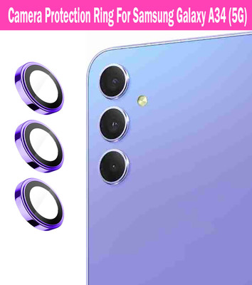 KREZEE Back Camera Lens Ring Guard Protector for Samsung Galaxy A34 5G [Purple Metal Alloy Camera Ring with 9H Glass] Set of 1(Pack of: 3)
