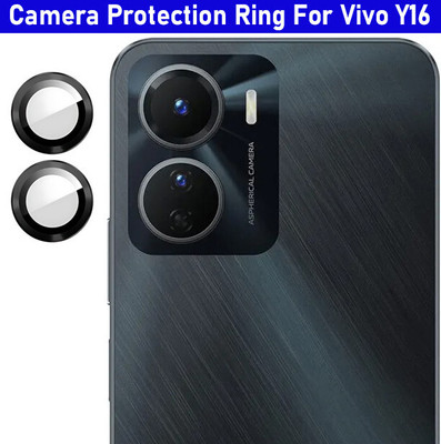 KREZEE Back Camera Lens Ring Guard Protector for Vivo Y16 [Black Metal Ring with Glass] Set of 1(Pack of: 2)