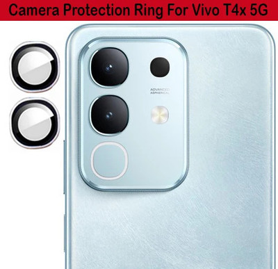 KREZEE Back Camera Lens Ring Guard Protector for Vivo T4x 5G [ Silver Metal Ring with 9H Glass] Set of 1(Pack of: 2)