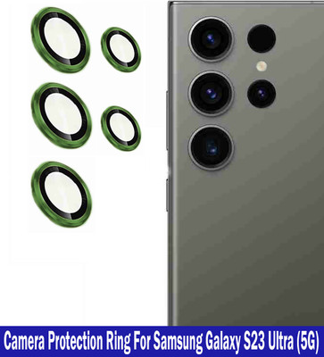 ZYXO Back Camera Lens Glass Protector for Samsung Galaxy S23 Ultra 5G [Green Metal Alloy Camera Ring with Glass] Set of 1(Pack of: 5)