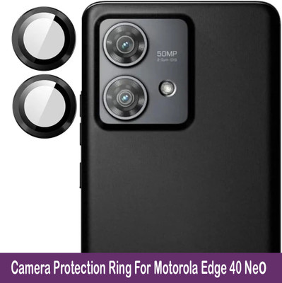 KREZEE Back Camera Lens Ring Guard Protector for Motorola Edge 40 Neo [Black Metal Alloy Camera Ring with 9H Glass] Set of 1(Pack of: 2)