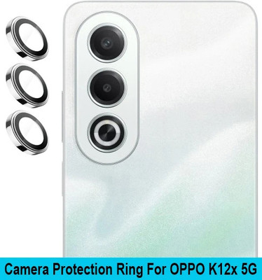 KREZEE Back Camera Lens Ring Guard Protector for OPPO K12x 5G [ Silver Metal Ring with 9H Glass] Set of 1(Pack of: 3)