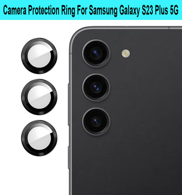 KREZEE Back Camera Lens Glass Protector for Samsung Galaxy S23 Plus 5G [Black Metal Alloy Camera Ring with Glass] Set of 1(Pack of: 3)