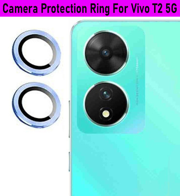 KREZEE Back Camera Lens Ring Guard Protector for vivo T2 5G [Blue Metal Ring with Glass] Set of 1(Pack of: 2)