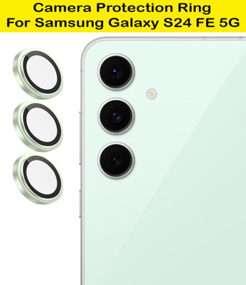 KREZEE Back Camera Lens Ring Guard Protector for Samsung Galaxy S24 FE 5G [ Green Metal Ring with 9H Glass] Set of 1(Pack of: 3)