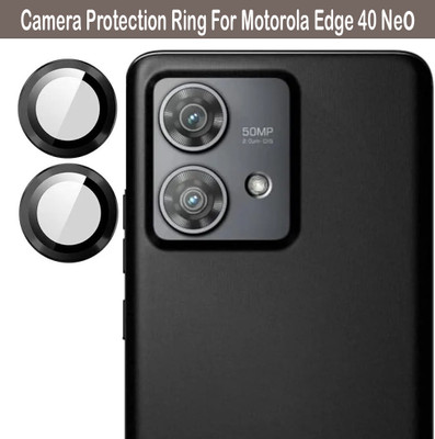 KREZEE Back Camera Lens Ring Guard Protector for Motorola Edge 40 Neo [Black Metal Alloy Camera Ring with 9H Glass] Set of 1(Pack of: 2)