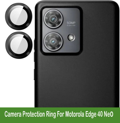 KREZEE Back Camera Lens Ring Guard Protector for Motorola Edge 40 Neo [Black Metal Alloy Camera Ring with 9H Glass] Set of 1(Pack of: 2)