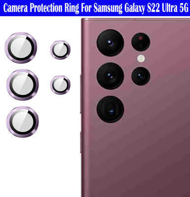 KREZEE Back Camera Lens Glass Protector for Samsung Galaxy S22 Ultra 5G [Purple Metal Alloy Camera Ring with Glass] Set of 1(Pack of: 5)