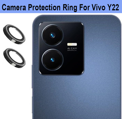KREZEE Back Camera Lens Ring Guard Protector for Vivo Y22 [Black Metal Ring with Glass] Set of 1(Pack of: 2)