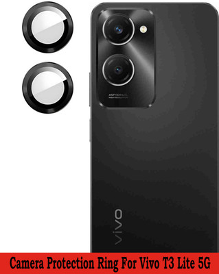 KREZEE Back Camera Lens Ring Guard Protector for Vivo T3 Lite 5G [Black Metal Alloy Camera Ring with 9H Glass] Set of 1(Pack of: 2)