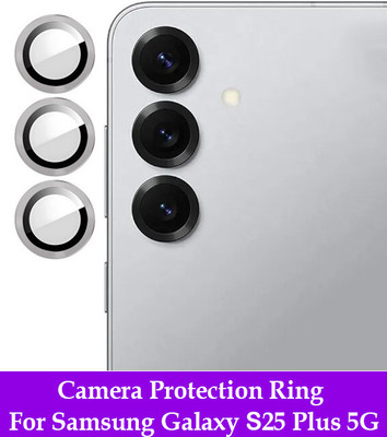 KREZEE Back Camera Lens Ring Guard Protector for Samsung Galaxy S25 Plus 5G [Grey Metal Ring with Glass] Set of 1(Pack of: 3)