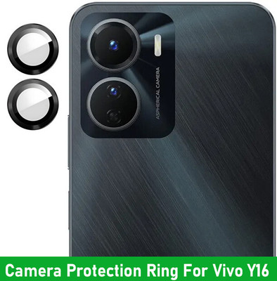 KREZEE Back Camera Lens Ring Guard Protector for Vivo Y16 [Black Metal Ring with Glass] Set of 1(Pack of: 2)