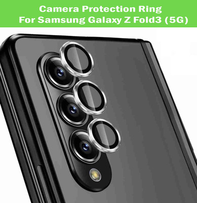KREZEE Back Camera Lens Ring Guard Protector for Samsung Galaxy Z Fold3 5G [Silver Metal Alloy Camera Ring with Glass] Set of 1(Pack of: 3)