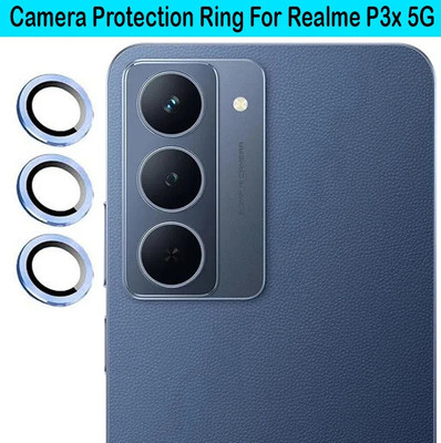 KREZEE Back Camera Lens Ring Guard Protector for Realme P3x 5G [ Blue Metal Ring with 9H Glass] Set of 1(Pack of: 3)