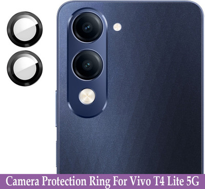 ZYXO Back Camera Lens Ring Guard Protector for Vivo T4 Lite 5G [ Black Metal Ring with 9H Glass] Set of 1(Pack of: 2)