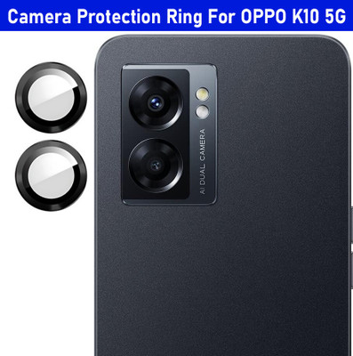 KREZEE Back Camera Lens Ring Guard Protector for OPPO K10 5G [Black Metal Alloy Camera Ring with 9H Glass] Set of 1(Pack of: 2)