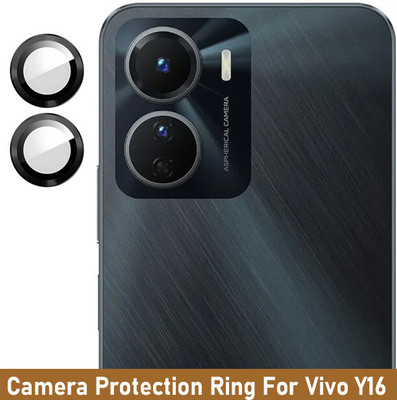 KREZEE Back Camera Lens Ring Guard Protector for Vivo Y16 [Black Metal Ring with Glass] Set of 1(Pack of: 2)