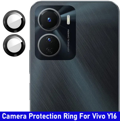 KREZEE Back Camera Lens Ring Guard Protector for Vivo Y16 [Black Metal Ring with Glass] Set of 1(Pack of: 2)